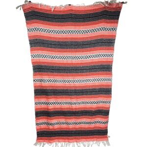 Molina Indian‎ Blanket Mexican Serape Neon Orange Black Grey Hand Woven Stripe